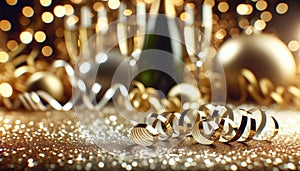 Elegant New Year\'s Eve Celebration Background with Champagne and Decorations, AI Generated