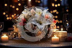 Elegant New Years Eve table centerpiece with