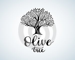 Elegant olive tree isolated icon. Vector tree logo design concept. Olive tree silhouette illustration. Natural olive oil tree