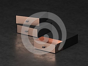 Elegant open white and gold Gift Box Mockup on black background. Luxury packaging box for premium products. Empty opened