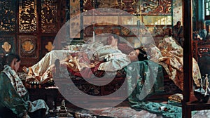 Elegant Opium-Divan: 19th Century Chinese Scene in Stunning Painting