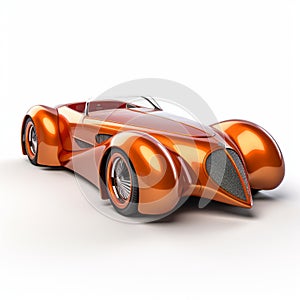 Elegant Orange Sports Car - Art Deco Futurism - 3d Car On White Background