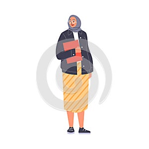 Elegant oriental woman in hijab, flat vector illustration.