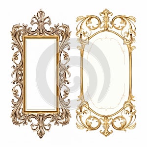 Elegant Ornate Gold Frames On White Background