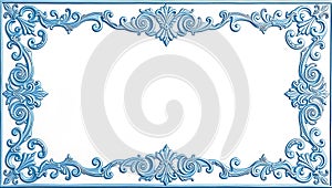 Ornate Blue Baroque Frame on White Background