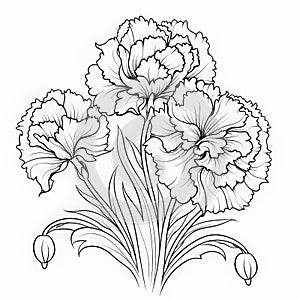 Elegant Ottoman-inspired Carnations: A Stunning Monochromatic Line Drawing photo