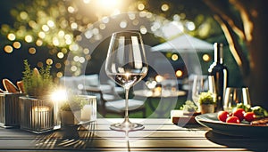 Elegant Outdoor Dining Experience with Wine Glass, AI Generated