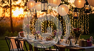 Elegant Outdoor Event Table Setup at Sunset