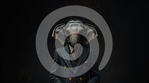 An elegant pachyderm in formal attire stands out against sleek black background photo
