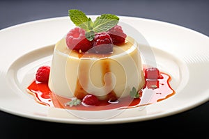Elegant Pana cotta dessert plate. Generate Ai photo