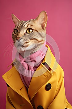 Elegant panter wearing colorful clothes on a pink background. Generative AI