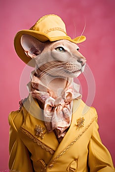 Elegant panter wearing colorful clothes on a pink background. Generative AI