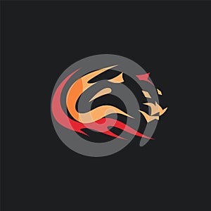 Elegant panther profile outlined against dark background, minimalist feline design, orange lines