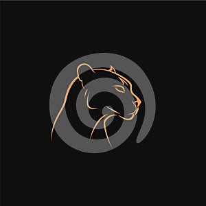 Elegant panther profile outlined against dark background, minimalist feline design, orange lines