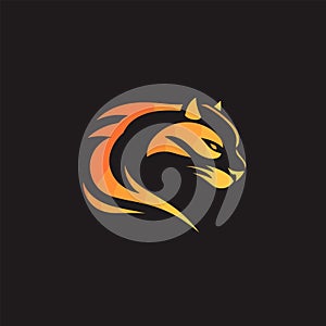 Elegant panther profile outlined against dark background, minimalist feline design, orange lines photo