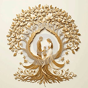 Floral Tree of Life with Family â Global Day of Parents Paper-Cut Illustration photo