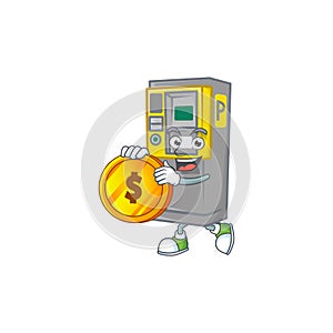 An elegant parking ticket machine mascot cartoon design with gold coin