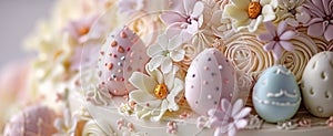Elegant Pastel Easter Egg Cake with Floral Details photo