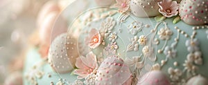 Elegant Pastel Easter Egg Cake with Floral Details photo