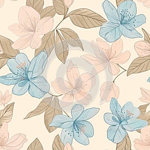 Elegant Pastel Floral Pattern with Delicate Pink and Blue Flowers