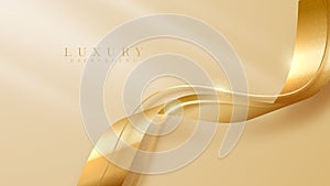 Elegant pastel light brown abstract background combined with golden line curve elements.