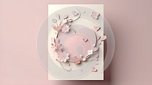 Elegant Pastel Pink Heart Paper Cut Greeting Card Mockup