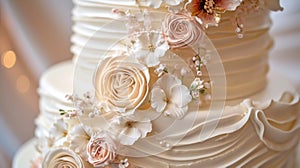 Elegant pastel rose wedding cake. AI generated