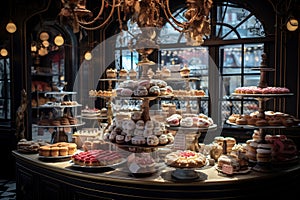 Elegant Patisserie Display Under Warm Light