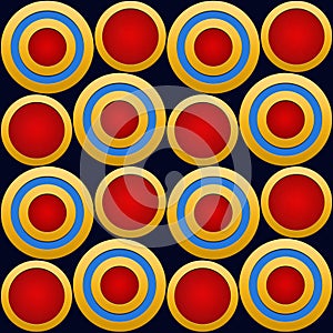 Elegant  Pattern, Striking Gold Rings with Red, Blue and Dark Blue Beckground