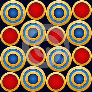 Elegant  Pattern, Striking Gold Rings with Red,Blue and Dark Blue Beckground