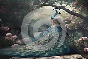 Elegant Peacock, Royal Garden, Strutting, generative AI