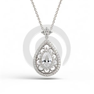 Elegant Pear Shaped Diamond Pendant Necklace In 18k White Gold