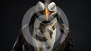 Elegant Penguin In Renaissance University With Sentient Biped Troglodite photo