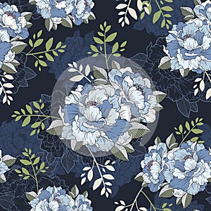 Elegant peony seamless floral pattern background