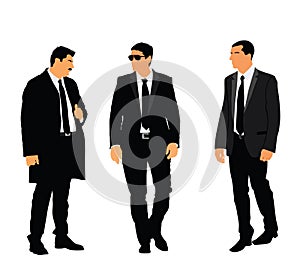 Elegant people, handsome man in suite and tie vector illustration isolated. President protect bodyguard.