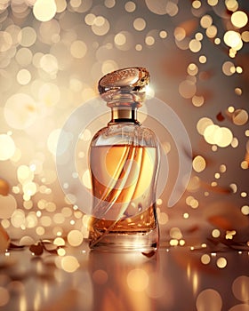 Elegant Perfume Bottle with Golden Glitters. Generative ai