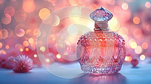 Elegant perfume bottle with sparkling background - generative ai photo