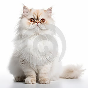 Elegant Persian Cat Poses For Camera In White Background