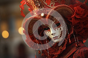 Elegant Person in Vibrant Carnival Costume and Mask at Venice Festival