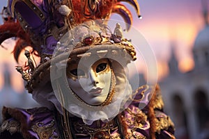 Elegant Person in Vibrant Carnival Costume and Mask at Venice Festival