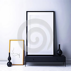 elegant photo framing mock-ups in front of a white wall