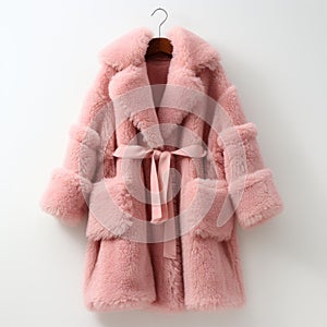 Elegant Pink Fur Coat With Hood And Belt - Qian Xuan & Emile Claus Inspired