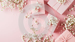 Elegant pink gift boxes with white flowers for special occasions and celebration