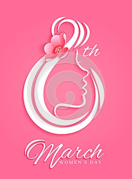 Elegant pink greeting card for International Women`s Day. Beautiful 8th March celebration concept with lettering and