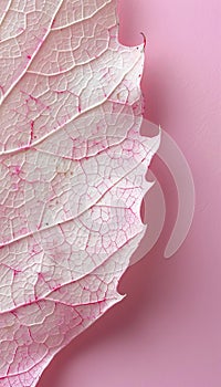 Elegant pink leaf skeleton texture background for creative design projects and artistic endeavors. photo