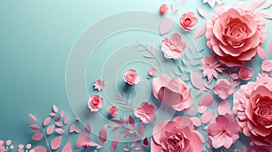 Elegant Pink Paper Blooms Displayed on a Light Blue Gradient Background