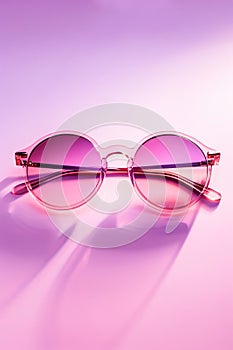 Elegant Pink Sunglasses Illuminated by Soft Light on a Pastel Background