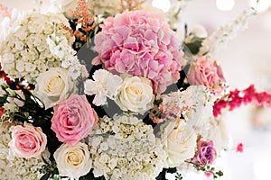 Elegant pink and white flowers bouquet detail