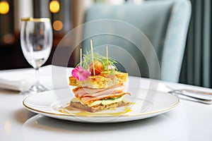 elegant plating of croque monsieur at a high-end brasserie photo