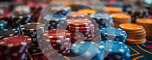 Elegant poker chips on a gaming table